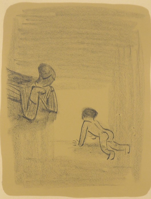 香月泰男「母子像より」の買取作品画像　リトグラフ